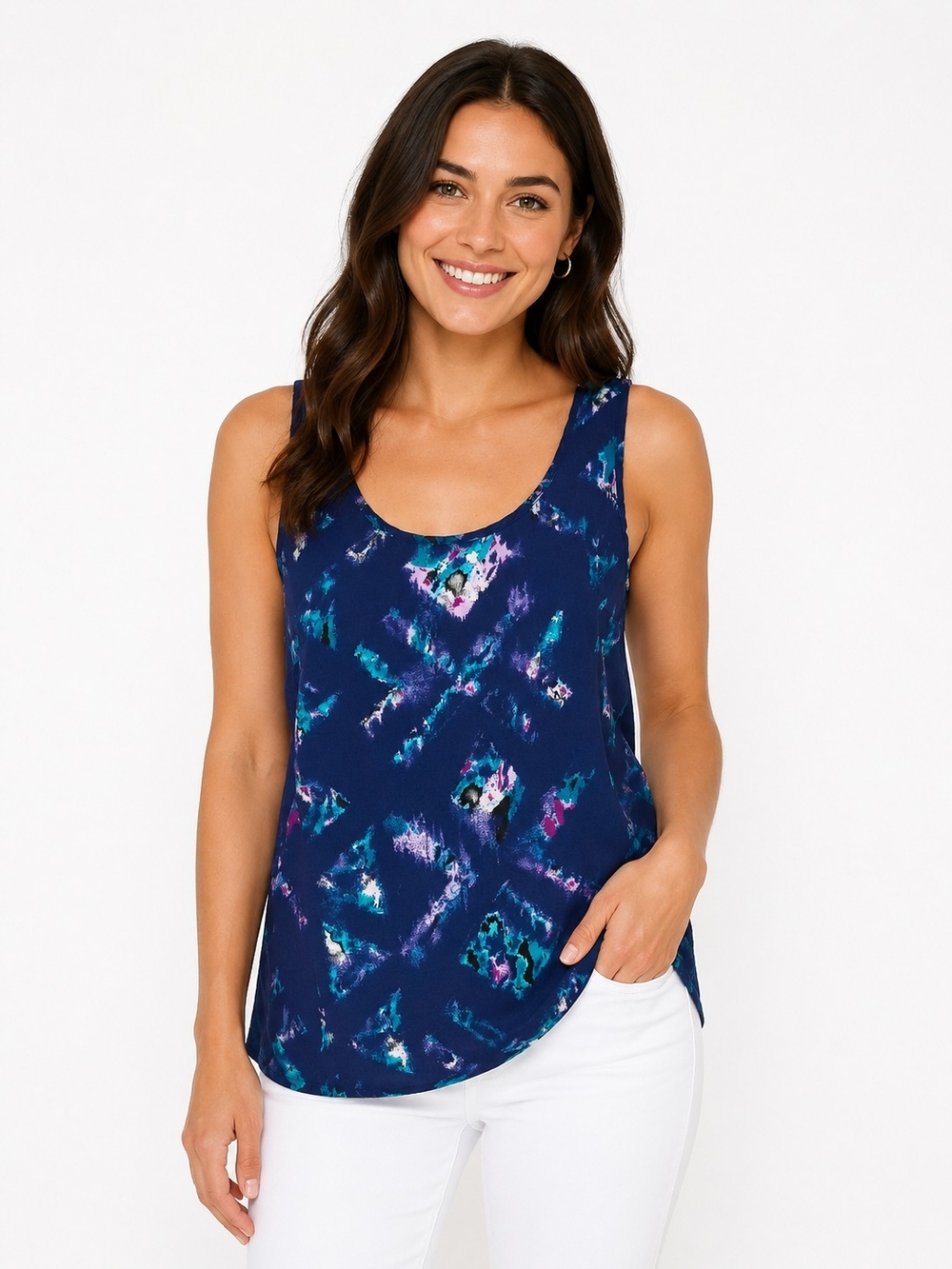 Mossimo Women’s Navy Blue Printed Scoop Neck Tank Top